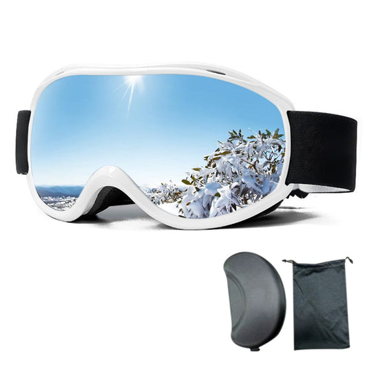 OTG Anti Fog Ski Goggles  UV400 Protection Anti Fog Lens White Frame and Silver Mirrored Lens