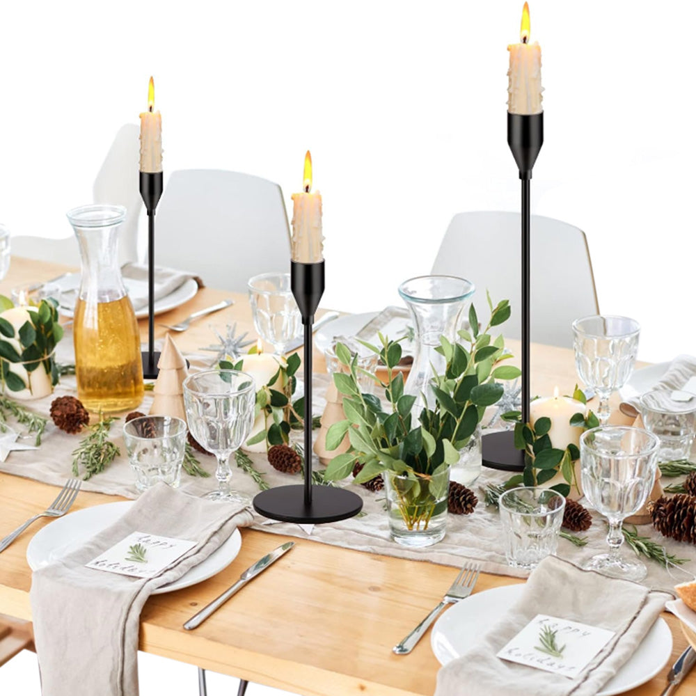 3Pcs Set Metal Candle Holders Taper Decorative Candlestick Holders for Wedding Dinning Party Black