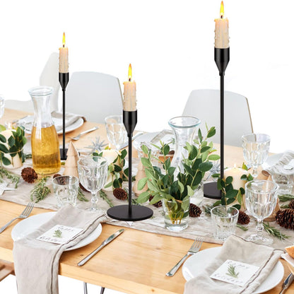 3Pcs Set Metal Candle Holders Taper Decorative Candlestick Holders for Wedding Dinning Party Black
