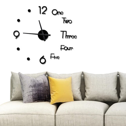 3D Wall Clock Acrylic Modern Mirror Surface DIY Clock Home Office Decor Black