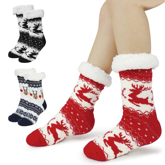 3 Pair of Christmas Non Slip Floor Socks for Women Cozy Plush Fleece Winter Warm  House Socks