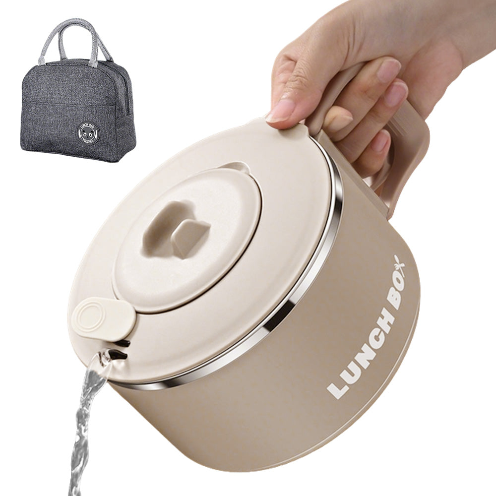 1200ML Large Ramen Bow with Lid Spoon Storage Bag-Beige