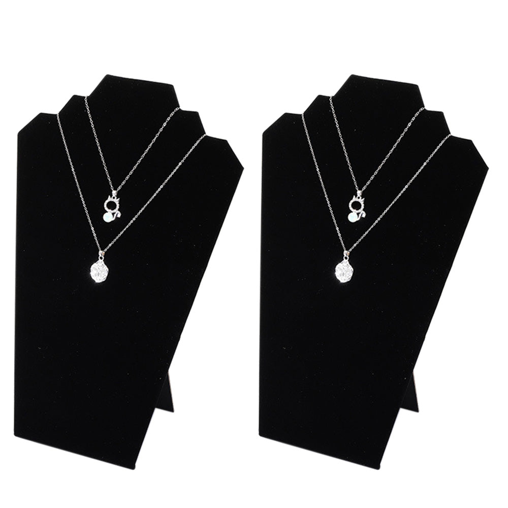 2Pcs Foldable Flannel Necklace Jewelry Bust Display Stands-Black