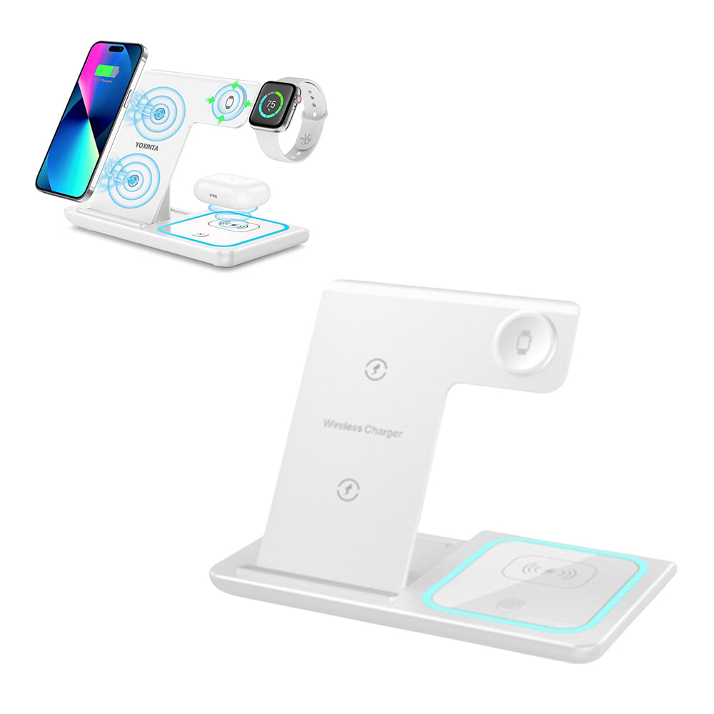 3-in-1 Wireless Charging Station 15W Fast Charger Stand Charging Dock for Wireless Charging Phone Watch AirPods White