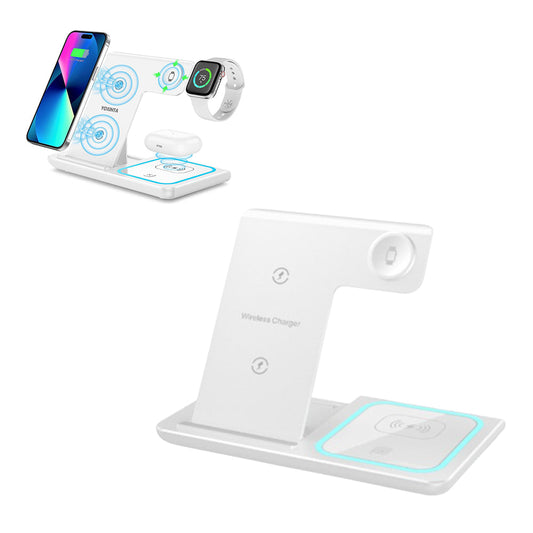 3-in-1 Wireless Charging Station 15W Fast Charger Stand Charging Dock for Wireless Charging Phone Watch AirPods White