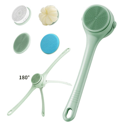 Electric Body Back Scrubber for Shower Dual Handle Bath Brush for Exfoliating Massage Green