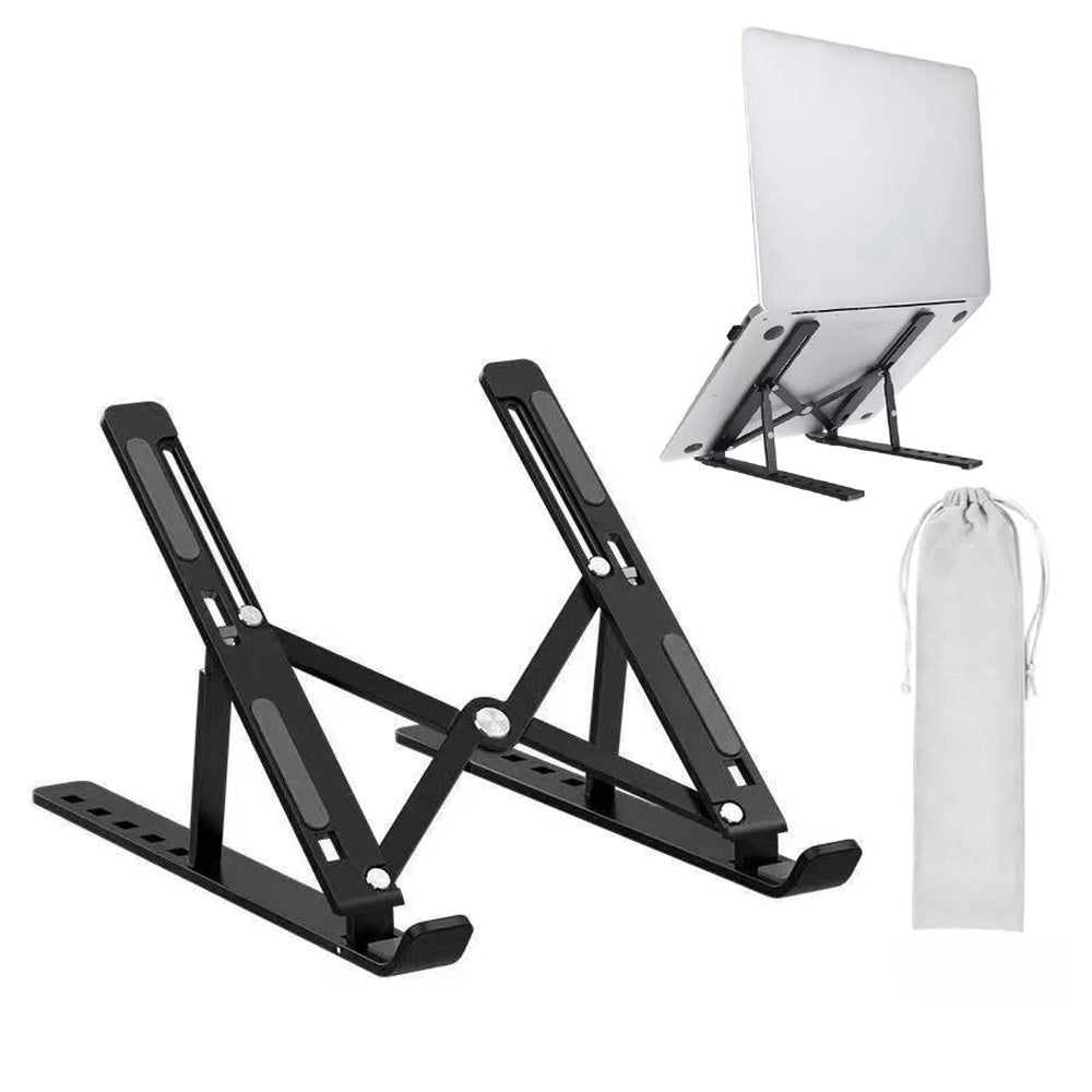 6-Level Adjustable Laptop Stand Foldable Aluminium Tablet Riser with Carry Bag Black