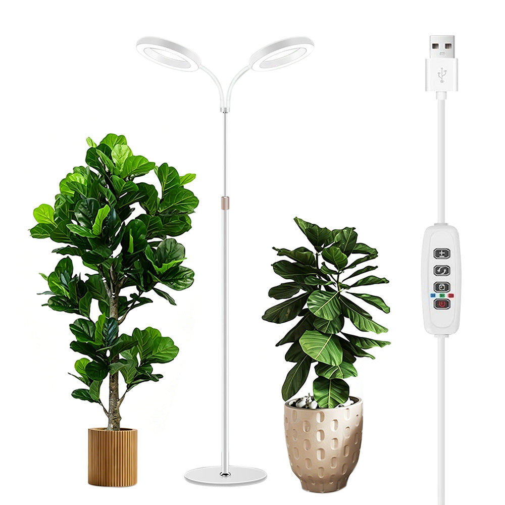 Dual Head Multi Color LED Plant Lamp with Stand-White