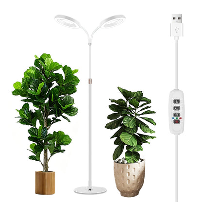 Dual Head Multi Color LED Plant Lamp with Stand-White