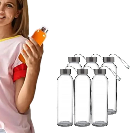 6Pcs Set 500ml Glass Water Bottles Sports Drink Bottle for Juice Milk Beverage Storage