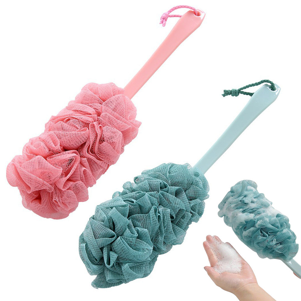 2Piece Long Handle Shower Bath Brush Set-Pink and Blue