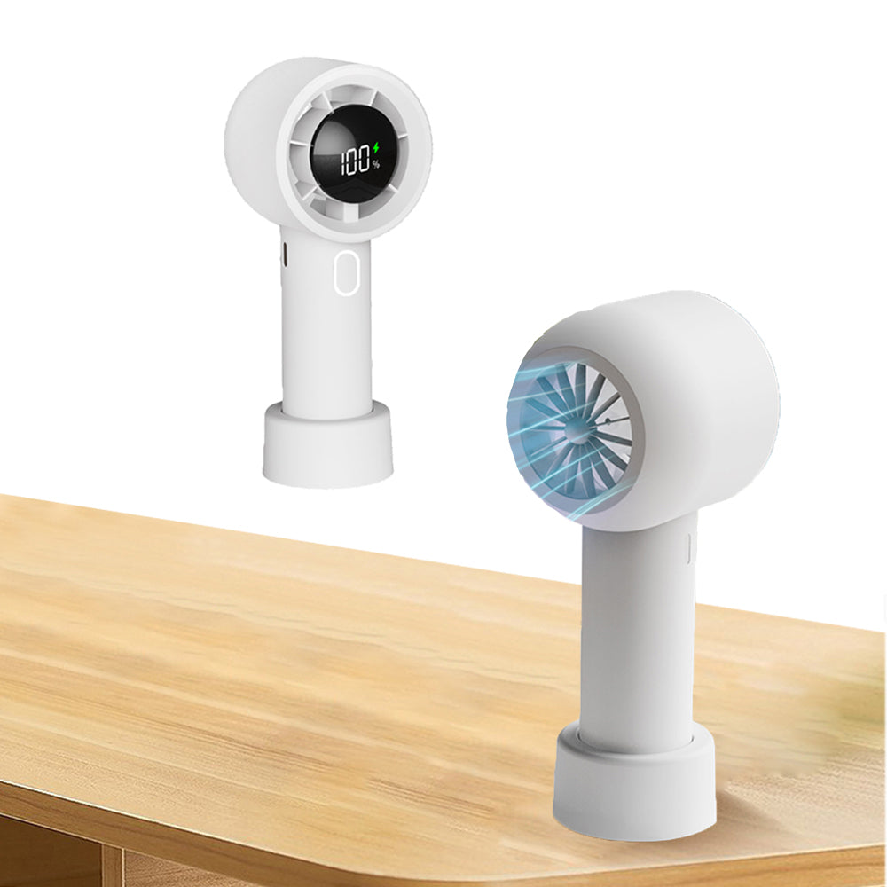 Portable Handheld Turbo Fan with Digital Display Rechargeable Pocket Hand Fan for Travel Outdoor White