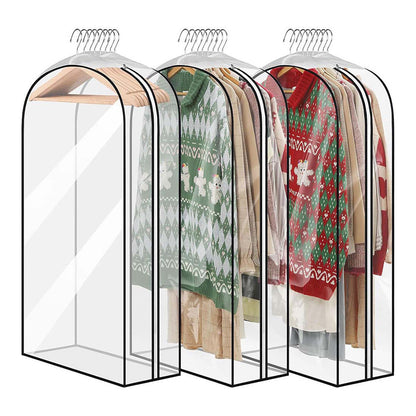 3Pcs Set Transparent Garment Bags Dustproof Hanging Suit Bags for Closet Storage