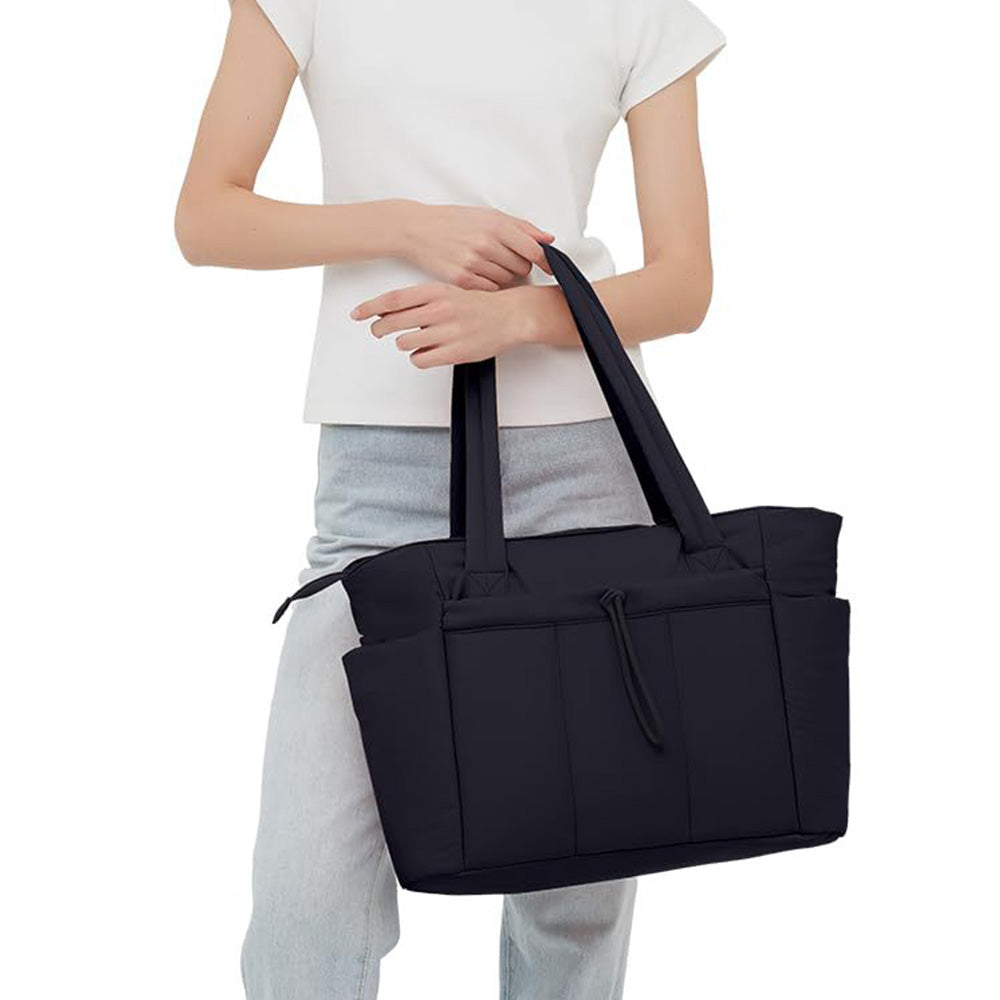 Women¡¯s Handheld Tote Bag ¨C With Cup Holder Compartment and Luggage Sleeve for Travel & Work Black