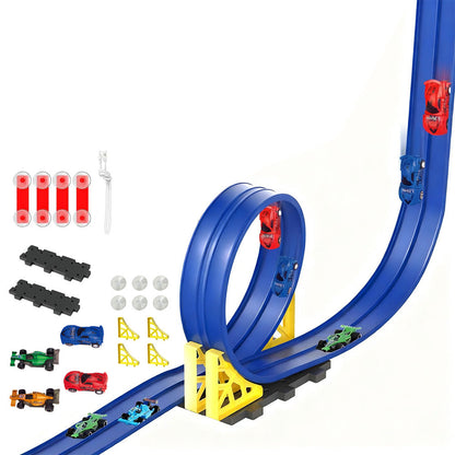 4M Flexible Race Track Toy DIY Bendable Ramp with Suction Cups Roll-Up Car Track Set Blue