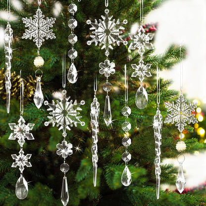 18PCS Hanging Acrylic Snowflake & Icicle Ornaments for Christmas Tree Decor Clear