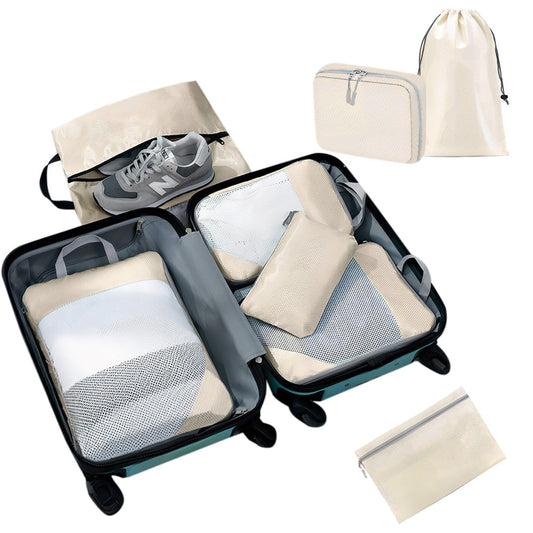 8 Set Compression Packing Cubes For Travel Essentials Expandable Luggage Storage Bags Set  with Laundry Beige