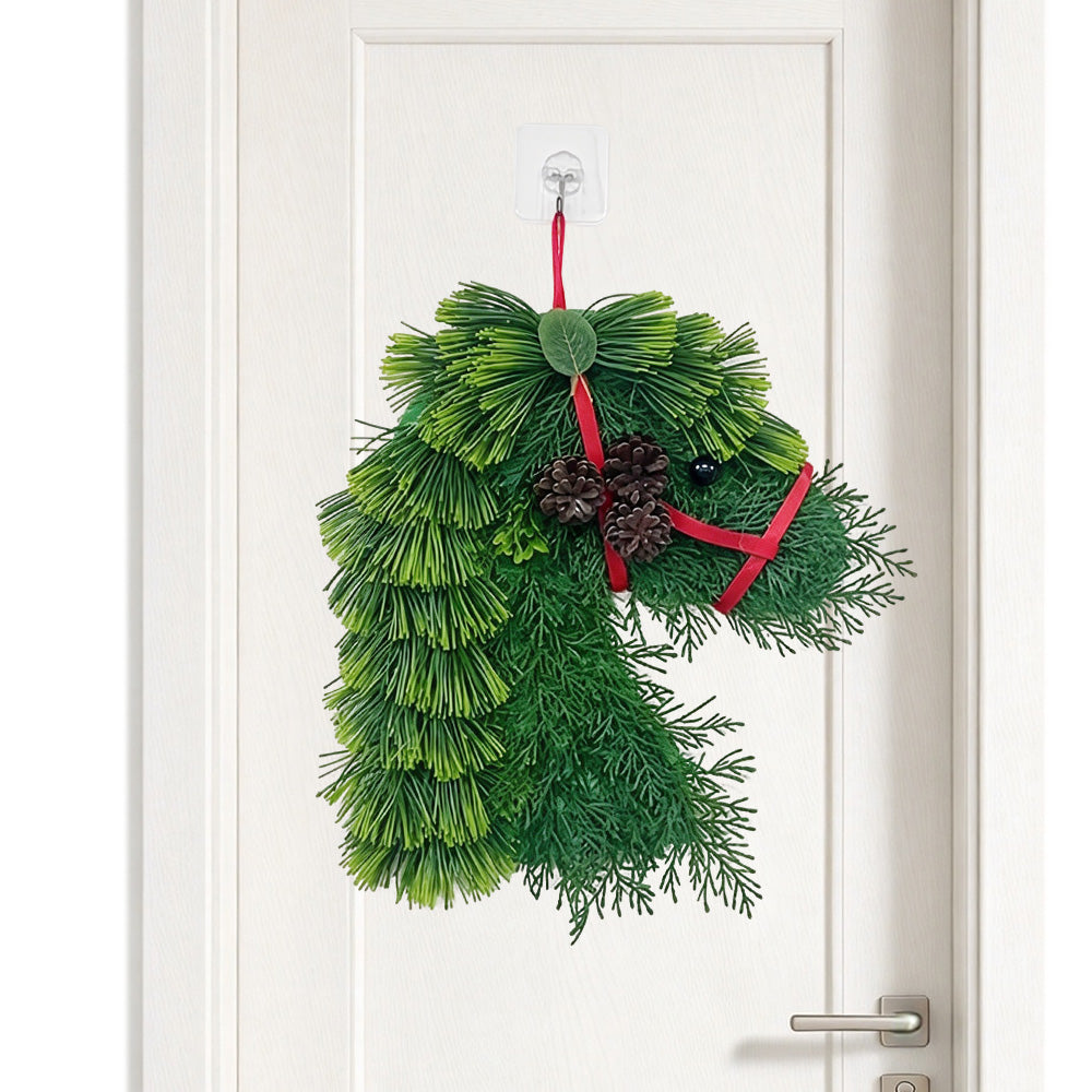 Christmas Horse Head Wreath Artificial Pine Pinecone Door Decor 30x40cm