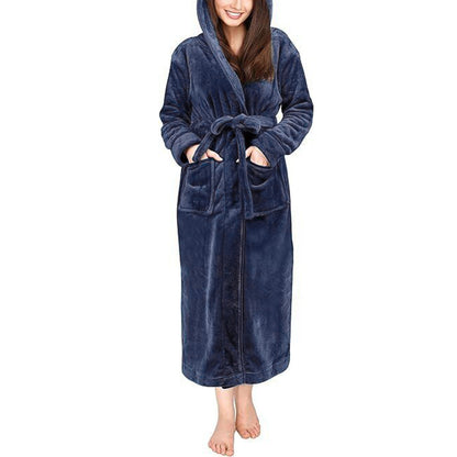 Warm Hooded Bathrobe Long Cozy Spa Hoodie Robes for Ladies  Navy