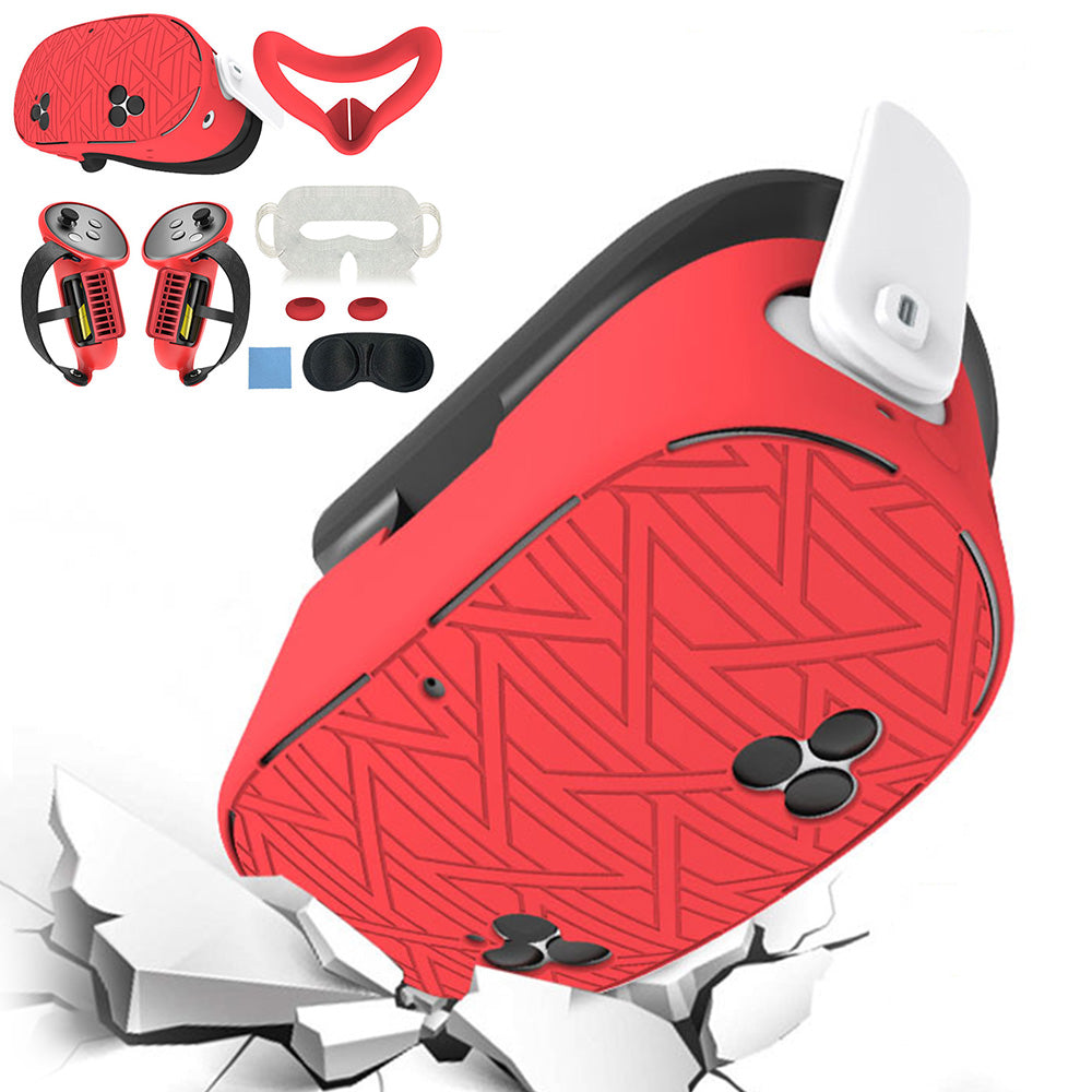 7-Piece Silicone Protective Case Set for Meta Quest 3S VR Headset Accessories Red
