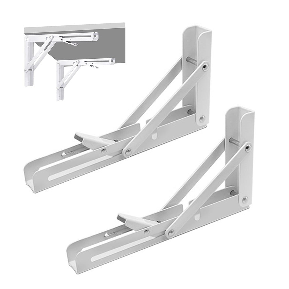 2Pcs 90 Degree Foldable Metal Shelf Brackets-White