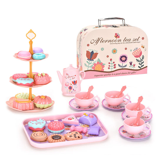 Kids Pretend Tea Party Set with Dessert & Carrying Case Style 1