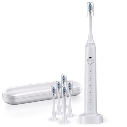 5-Mode Electric Toothbrush with Timer Travel Sonic Toothbrush with 6 Replacement Heads White
