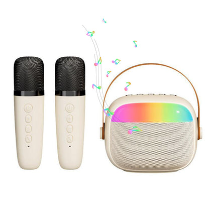 Mini Karaoke Machine with 2 Wireless Microphones Portable Bluetooth Speaker Singing Machine Beige