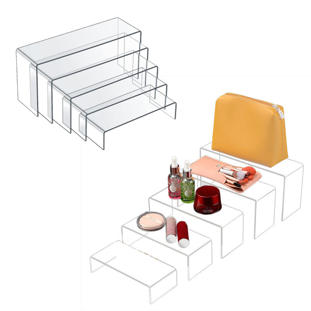 5 Pieces Set Clear Acrylic Display Risers Stand Shelf Showcase for Jewelry Candy Dessert Cake