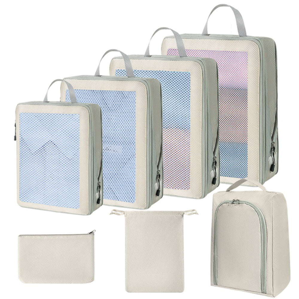 7Pcs Compression Packing Cubes Travel Bags Clothing Containers for Suitcase Packing Beige