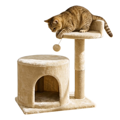 Small Cat Tree with Condo Sisal Scratching Post Plush Cat Tower with Dangling Toy Beige