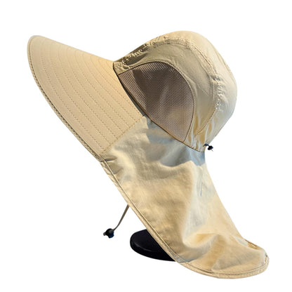 Unisex Wide Brim Sun Hat with Neck Flap UV Protection Fishing Cap for Outdoor Hiking Khaki