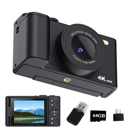 4K Digital Camera with Flip Screen and Autofocus for Vlogging and Photography Beginners Black