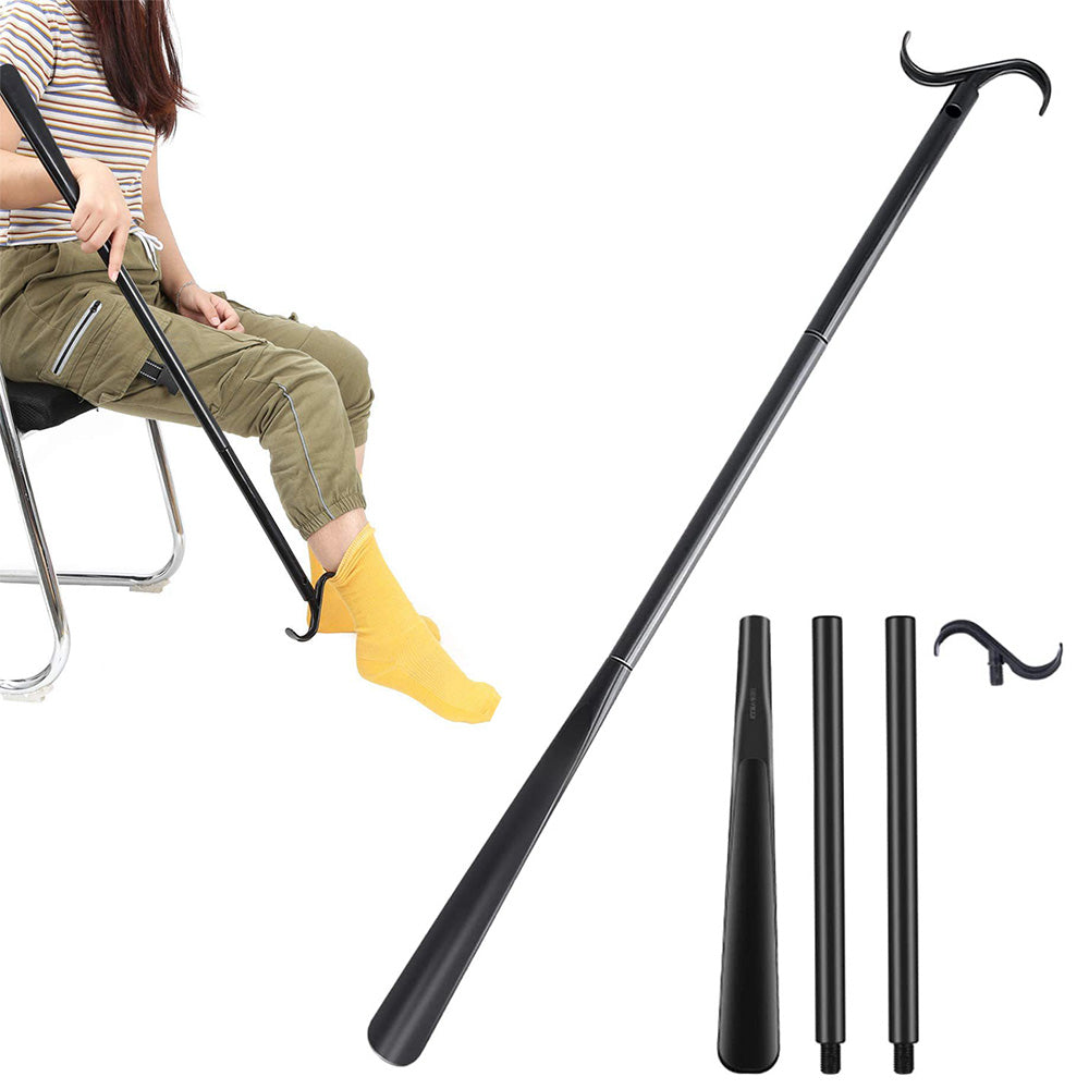 2-in-1 Shoe Horn & Dressing Aid Adjustable Shoe Horn for Easy Shoe Clothing Wear Black