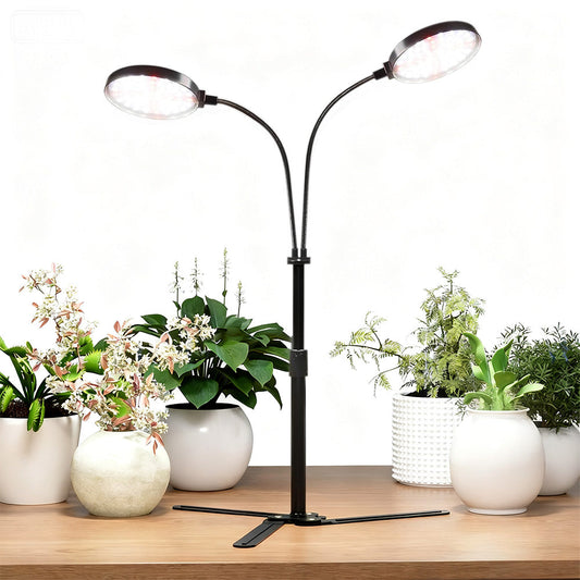 LED Grow Light with Dual Heads Full Spectrum Adjustable Plant Lamp for Indoor Plants Black
