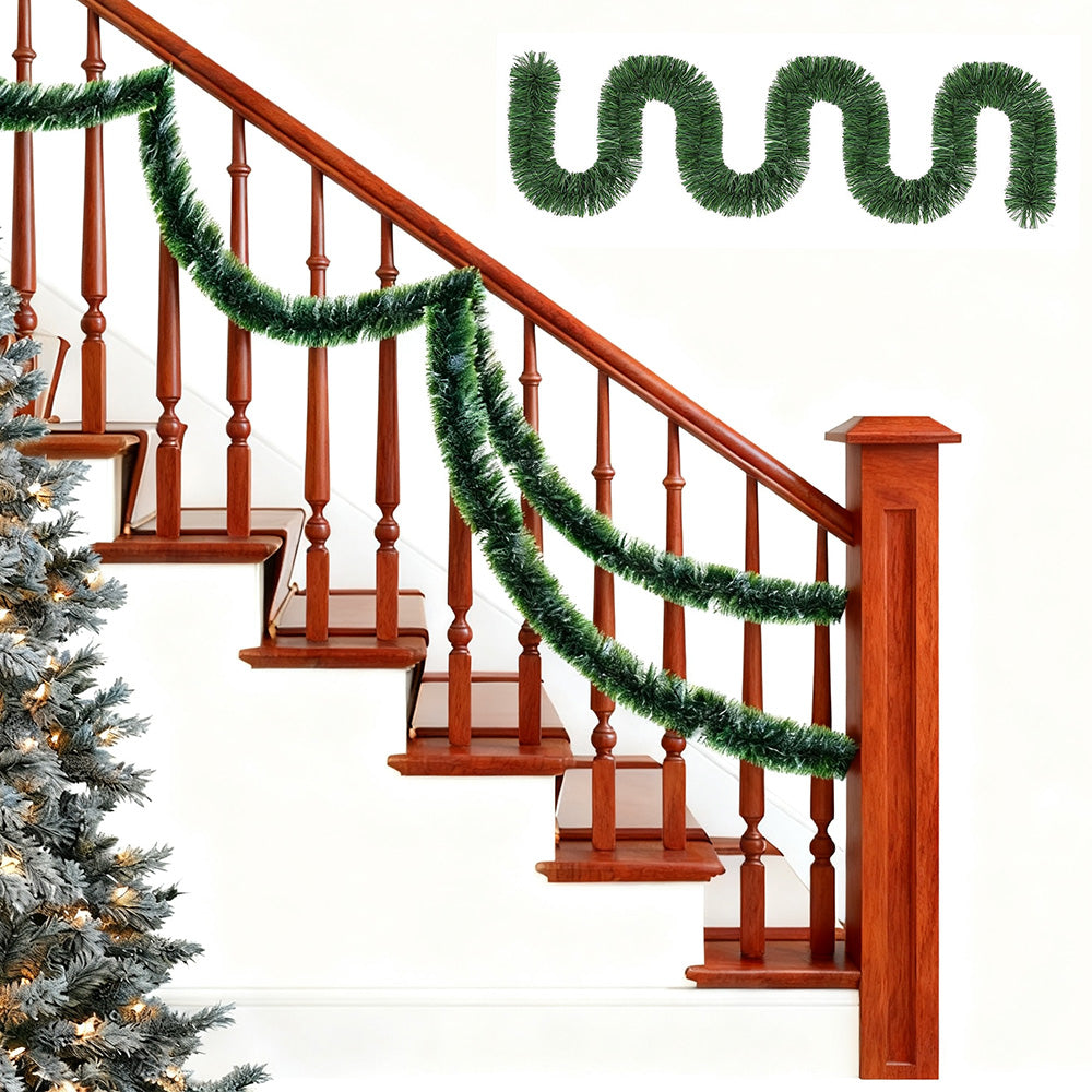 15m Green Christmas Tinsel Garland for Holiday Party & Home Decoration