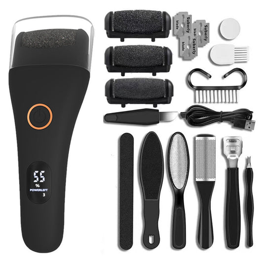 Rechargeable Electric Foot File Callus Remover Tool for Cracked Heels Black