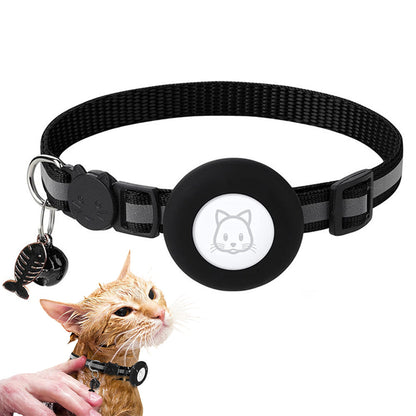 Reflective Cat Collar Compatible with Apple Airtag Adjustable Airtag Holder for Cat Dog Kitten Puppy Black