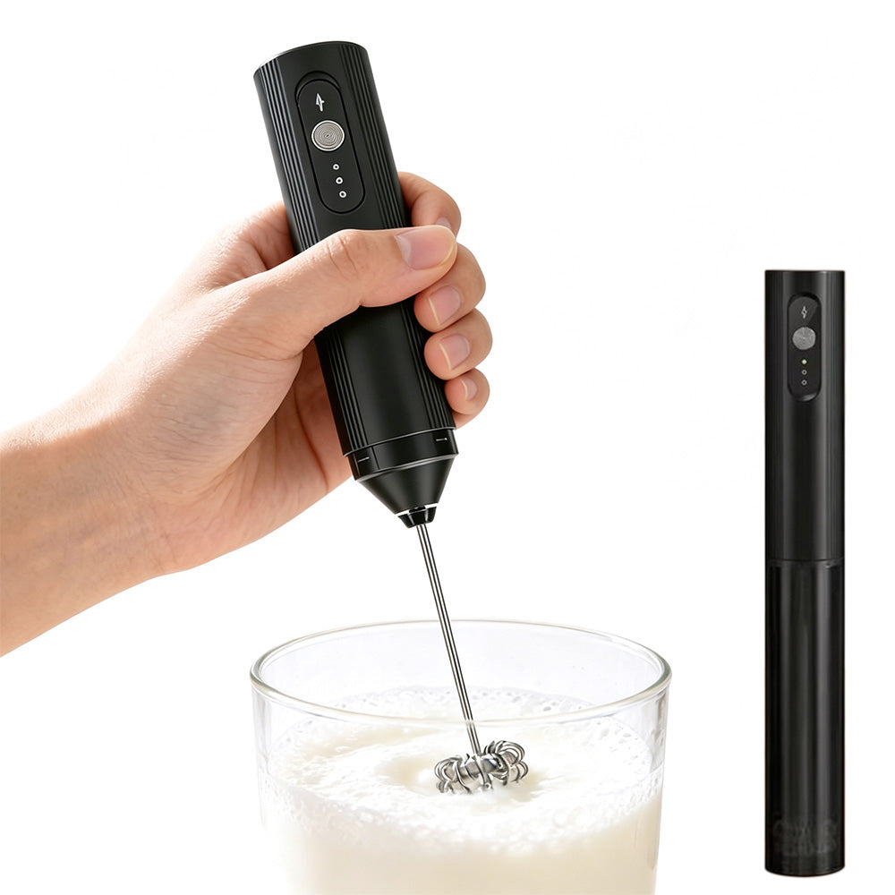 3-Speed Electric Milk Frother with 304 Stainless Steel Whisk-Black