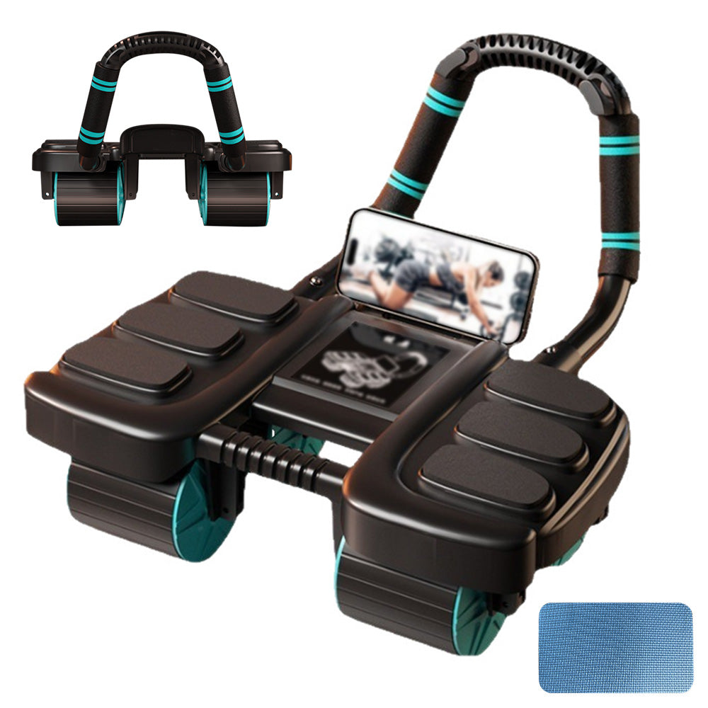 4-Wheel Automatic Rebound Ab Roller with Elbow Support Ab Exercise Machine Black