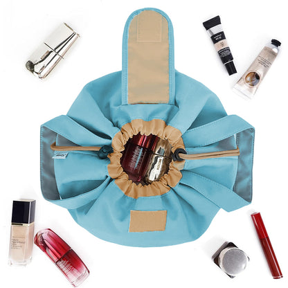 Travel Barrel Drawstring Makeup Bag Cosmetic Bag Toiletry Organizer Blue