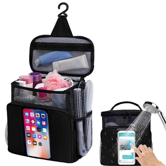 Portable Hanging Toiletry Bag Travel Makeup Storage Bag Mesh Shower Caddy Tote Black