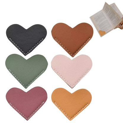 6PCS PU Leather Heart Bookmarks Cute Corner Page Holders for Books