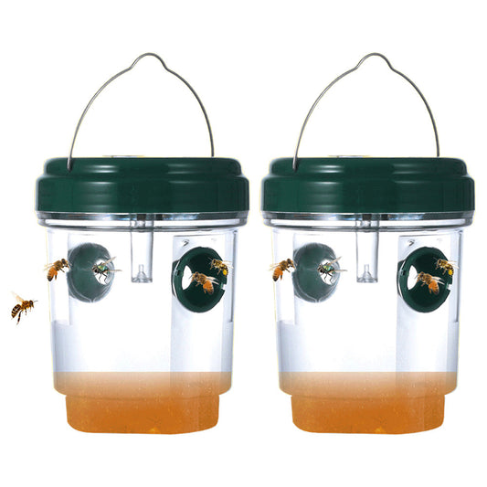 2 Pack Solar Powered Wasp Traps Outdoor Hanging Carpenter Bee Catchers Green