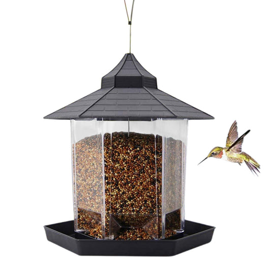 Outdoor Hanging Bird Feeder Gazebo Shape Seed Container Grey