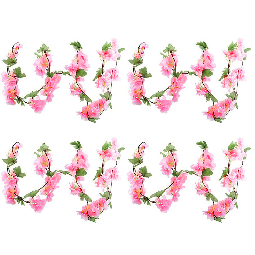 4PCS Sakura Vine Artificial Silk Hanging Garlands 2.3m for Wedding & Home Decoration Rose Red
