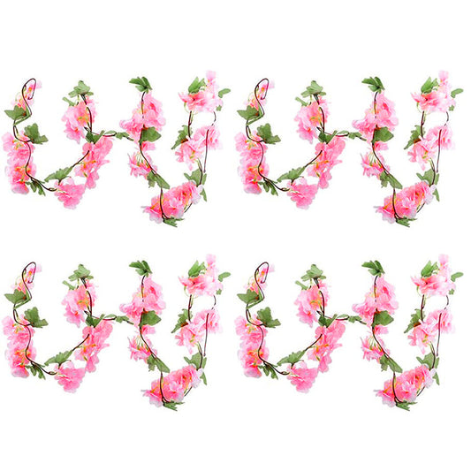 4PCS Sakura Vine Artificial Silk Hanging Garlands 2.3m for Wedding & Home Decoration Rose Red