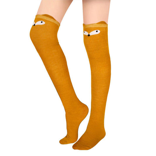 Pair of Cat Shape Warm Thigh High Over Knees Stockings Long Socks for Girls Yellow