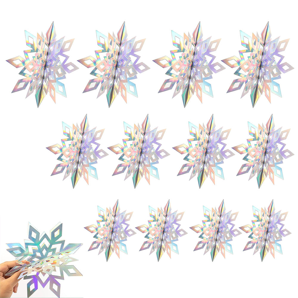 3D Paper Snowflake Hanging Decor Christmas Tree & Party Ornaments Iridescent Silver