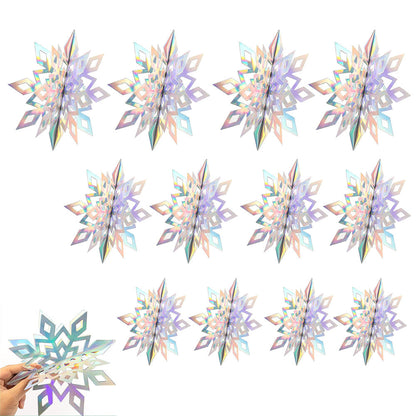 3D Paper Snowflake Hanging Decor Christmas Tree & Party Ornaments Iridescent Silver